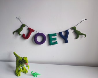 Personalised Dinosaur name garland, baby shower gift, toddler room, baby gift, nursery decoration, letter decoration, nursery garland