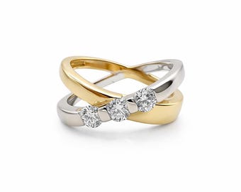 Anillo bicolor de oro de 18 quilates engastado con 3 diamantes naturales de 0,60 ct G/VS – Talla 54