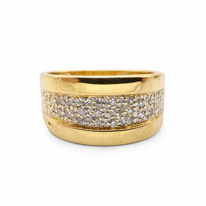 18k Solid Gold Ring - 3 Rows of Diamonds - 750 Gold Women's Jewelry - Handcrafted Elegance - Timeless Symbol of Love
