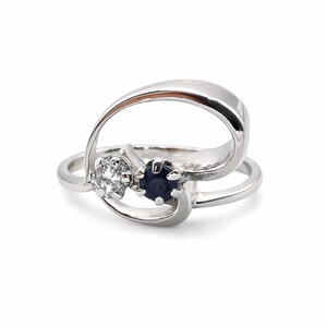 18K White Gold Sapphire & Diamond Ring 0.17ct G VVS – Delicate Fine Jewelry – Size 48