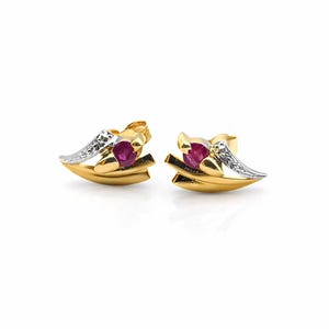 Ruby Earrings 18K Yellow Gold – Natural Ruby Stud Earrings – Fine Gold Jewelry