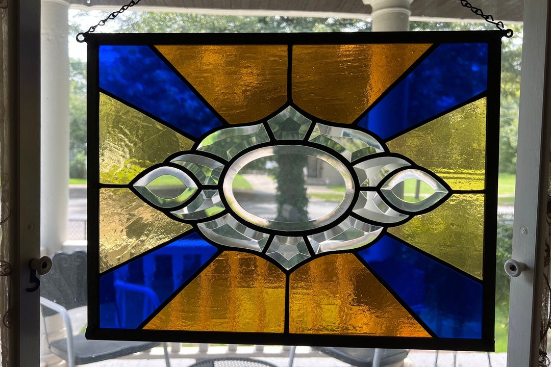 Stained Glass Rectangular Bevel Panel Multi Colored Etsy
