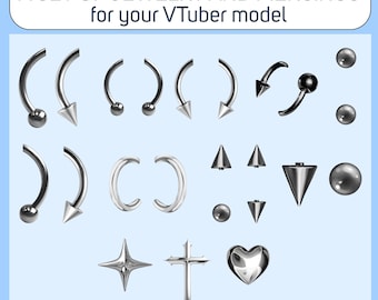 Lot de 17 accessoires personnalisables pour VTube Studio : piercings, clips et charms