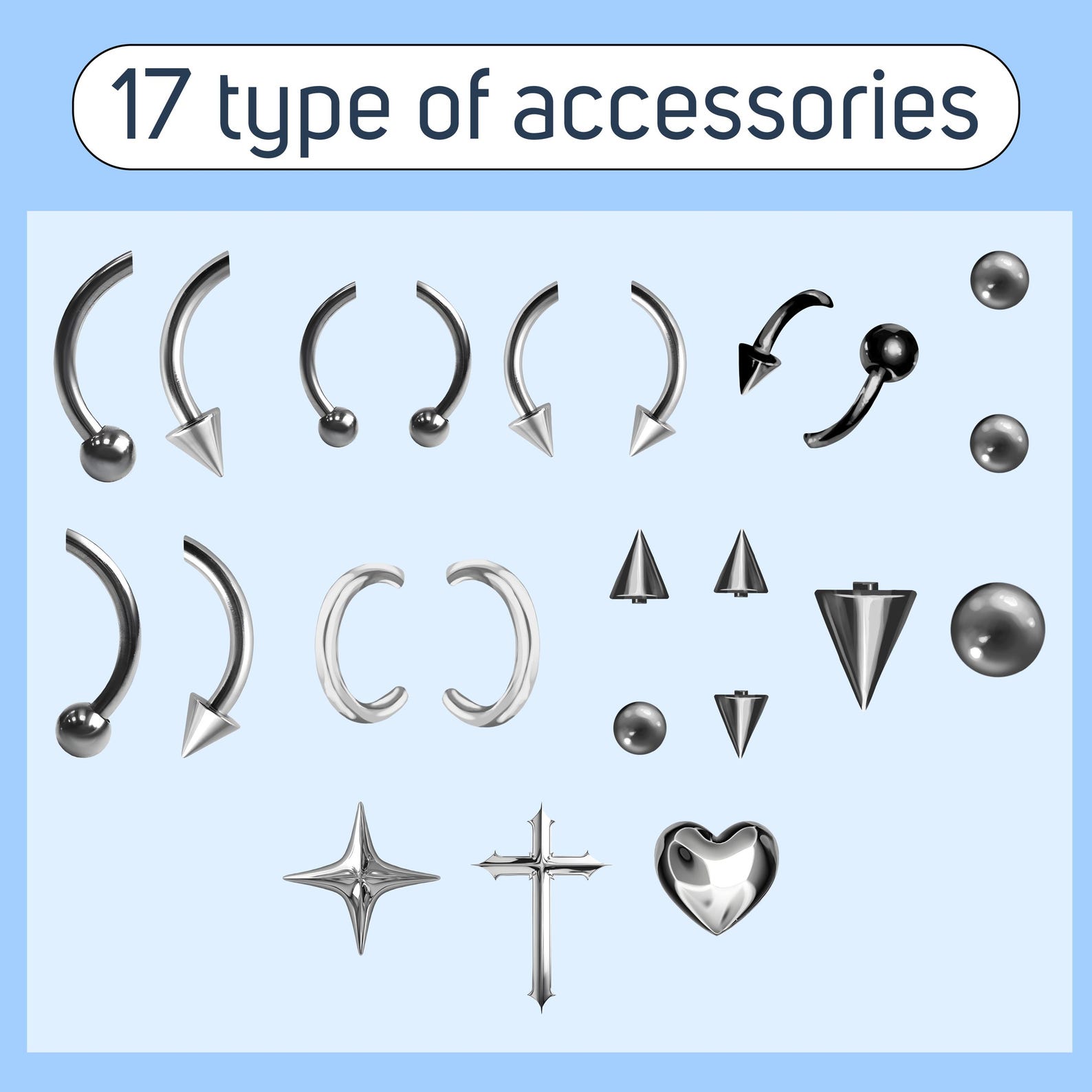 Customisable Accessories Set of 17 Customizable Accessories for Vtube Studio – Piercings, Clips ...