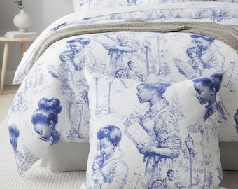 Cuscino in tela blu / Cuscino French Heritage, Storytelling Art