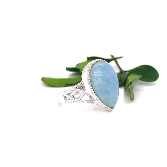 Sterling Silver Pear Cut Blue Stone Ring - image 1