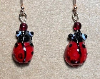 18K Gold plated Ladybug glass earrings