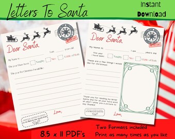Letter to Santa, Kids Christmas Wish List, Dear Santa Wish List, Easy to Print Letter to Santa Claus, Print-At-Home PDF