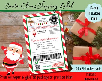 Santa Mail Shipping Labels North Pole Stickers Gift Tag Template, Mail from Santa, INSTANT DOWNLOAD EDITABLE Name & Address