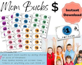 Mom Bucks, Chore Bucks, Behavior Bucks, Reward System, Dollars, Allowance Play Money