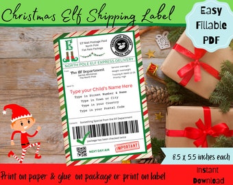 Elf Mail Shipping Labels North Pole Template - Large - Santas Workshop - INSTANT DOWNLOAD with EDITABLE Name & Address