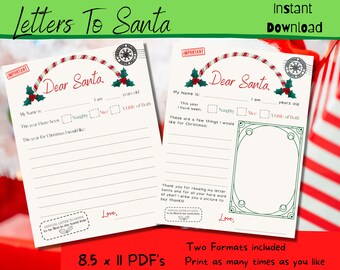 Letter to Santa, Kids Christmas Wish List, Dear Santa Wish List, Easy to Print Letter to Santa Claus, Print-At-Home PDF
