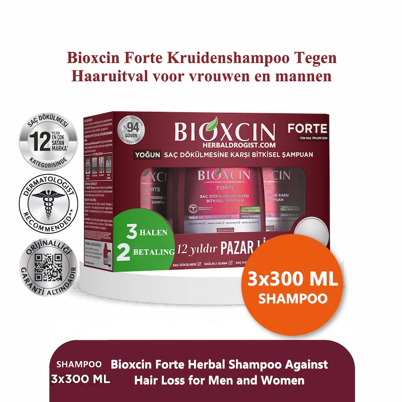 Bioxcin Forte Shampoo 3x300 ml Effectief Tegen Haaruitval, Voor Vrouwen & Mannen afbeelding 1