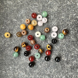 Knot beads 6 mm (hole size 2 mm) large hole beads, gemstone beads tiger eye, obsidian, carnelian, rose quartz, aventurine, brown agate, onyx