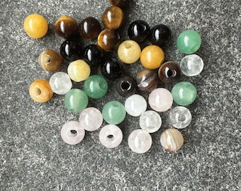 Knotted beads 8 mm (hole size 2.5 mm), large hole beads, gemstone beads: tiger's eye, obsidian, carnelian, rose quartz, aventurine, brown agate, onyx