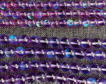 Purple Aura Quartz Beads Strand 6 mm 8 mm | Mystical Gemstone Beads Half Strand or Full Strand | Jewelry DIY Premium Glass Beads