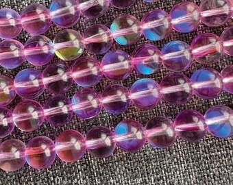 Lilac Aura Quartz Bead Strand 6 mm 8 mm | Mystical Gemstone Beads Half Strand or Full Strand | Jewelry DIY Premium Glass Beads