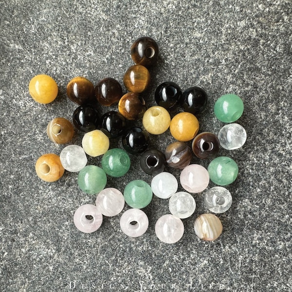 Knot beads 8 mm (hole size 2.5 mm) large hole beads, gemstone beads tiger eye, obsidian, carnelian, rose quartz, aventurine, brown agate, onyx