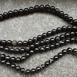 Natural black striped agate gemstone beads on a strand in 4 mm, 6 mm & 8 mm, genuine striped agate on a strand for jewelry making
