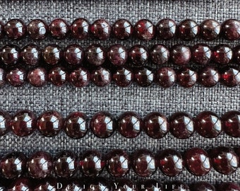 Cuentas de granate natural 3A en un hilo, cuentas sueltas de piedra natural en tamaños de 4 mm, 6 mm y 8 mm para hacer joyas, pulseras y collares.