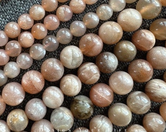 Natürliche 5A Sonnenstein Perlen am Strang in 4/6 & 8mm, lose Edelstein Naturstein Schmuckstein Perlen zur Herstellung von Armband, Armkette