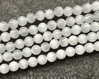 Selenit Perlen am Strang Edelstein Naturstein Selenite lose Perlen 6mm 8mm Schmuckperlen - Schmuckstein zur Herstellung von Armband Armkette