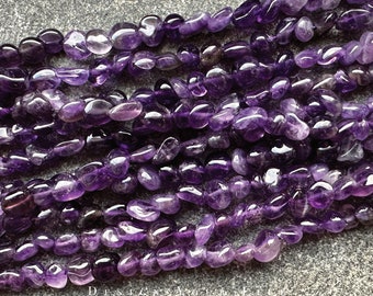 Natürliche Amethyst Nugget Perlen am Strang - Perlengröße 6mm bis 8mm - Stranglänge ca. 38-40cm