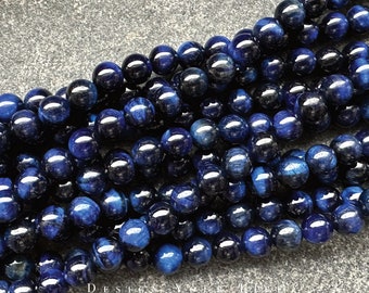 Tiger eye deep blue gemstone beads on the strand, half strand, 4 mm 6 mm 8 mm, natural stone beads jewelry beads for making bracelet bracelets