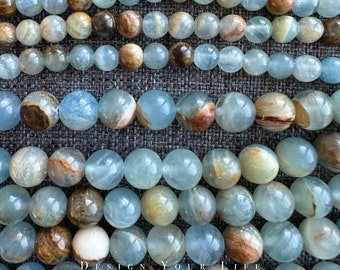 Natural blue calcite gemstone beads on a strand in 6/8 & 10 mm, loose natural stones semi-precious stones for making bracelets