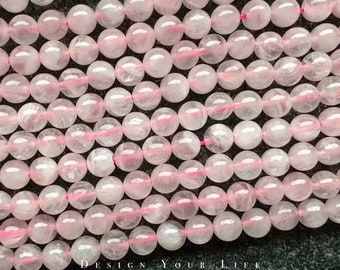 Natural Madagascar rose quartz gemstone beads on a strand, semi-precious natural stone loose beads in 6 mm for making bracelet necklace