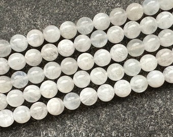 Mondstein Perlen am Strang Edelstein Naturstein - transparente lose Perlen in 6mm & 8mm, Schmuckperlen zur Herstellung von Armband Armkette