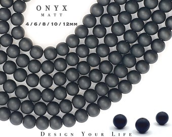 Onyx Perlen Matt Schwarz Rund Edelstein 4-6-8-10-12 mm Naturstein Schmuckstein Perlen zum Basteln und Herstellen von Armband Kette Halskette