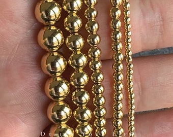 Hämatit Perlen Gold 2mm, 3mm, 4mm, 6mm, 8mm - Hämatitperlen am Strang / Halbstrang - Edelstein Perlen vergoldet