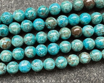 South African turquoise beads on a strand in 6 mm, 8 mm & 10 mm, natural gemstone beads for making jewelry, bracelets, and bangles