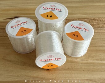 Cordão elástico transparente de contas da Crystal Tec - cordão elástico de fio de nylon e silicone em 0,5 mm / 0,6 mm / 0,8 mm / 1,0 mm