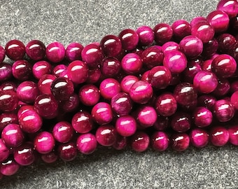 Pink Red Tiger Eye Gemstone Beads Strand | 4mm 6mm 8mm 10mm 12mm 14mm | Half Strand Full Strand | Jewelry Making DIY