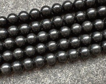 Shungit Perlen am Strang Edelstein Naturstein, lose Perlen 4mm 6mm 8mm Schmuckperlen, Schmuckstein zur Herstellung von Armband Armkette