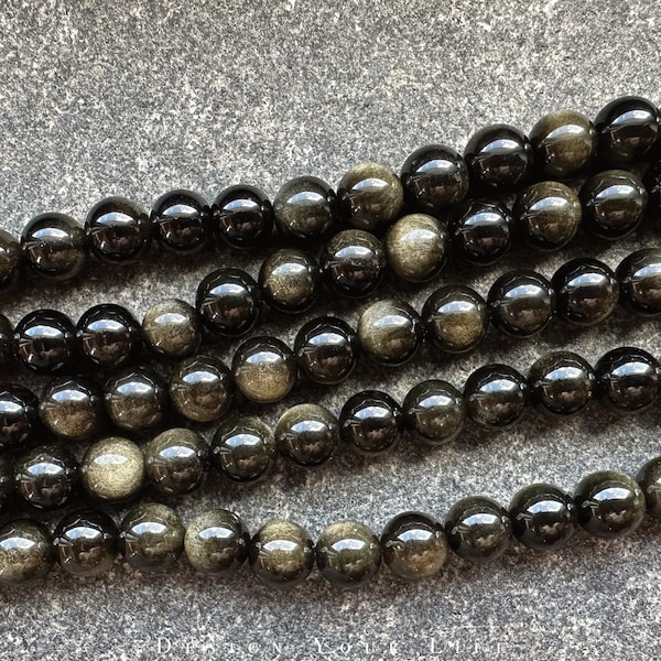 Natürliche 7A Gold Obsidian Edelstein Perlen am Strang in 6mm & 8mm - Naturstein Halbedelstein Perlen zur Herstellung von Schmuck, Armband