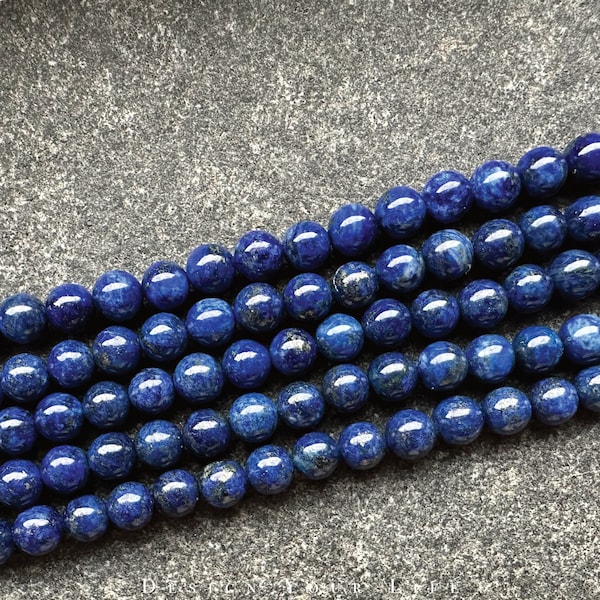 Natürliche seltene Lapislazuli Perlen am Strang in 6mm & 8mm, blaue Naturstein Edelstein Perlen zur Herstellung von Schmuck, Armband, Kette