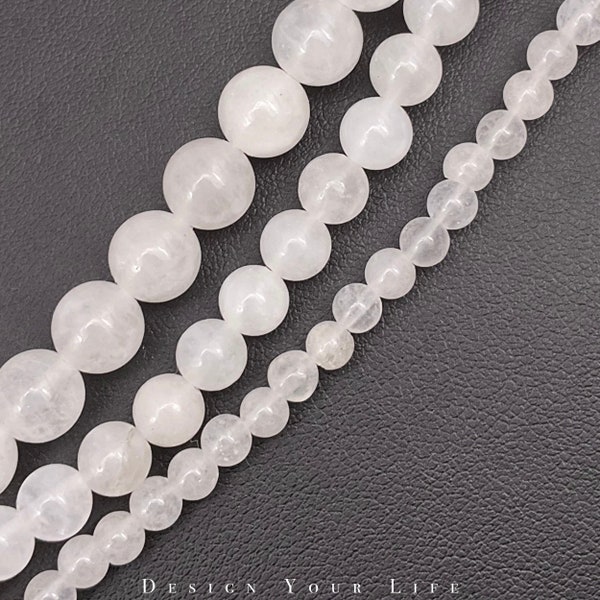 Weiße Jade Perlen am Strang Rund Edelstein 4-6-8mm Naturstein Schmuckstein lose Perlen zum Basteln & Herstellen von Armband Kette Halskette