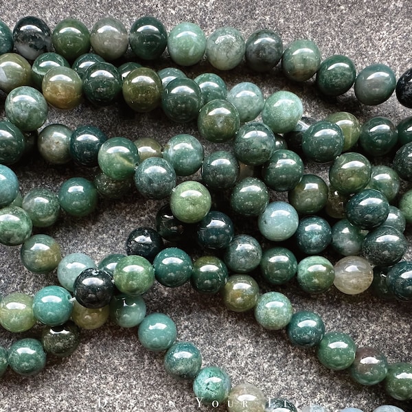 Natural moss agate beads on a strand in 4/6/8/10 & 12 mm, green gemstone natural stone beads for making jewelry, bracelets, bracelets