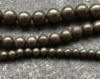 Pyrit Perlen am Strang Edelstein Naturstein - lose Perlen 4mm 6mm 8mm - Schmuckperlen Schmuckstein Herstellung von Armband Armkette