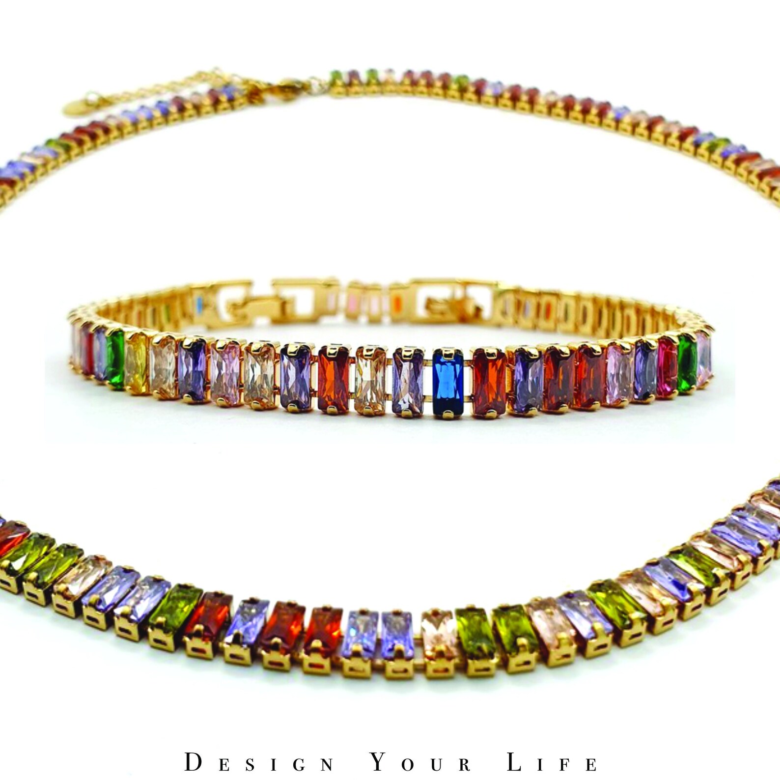 Tennisarmband Tennis Halskette bunt gold silber Armkette Etsy.de