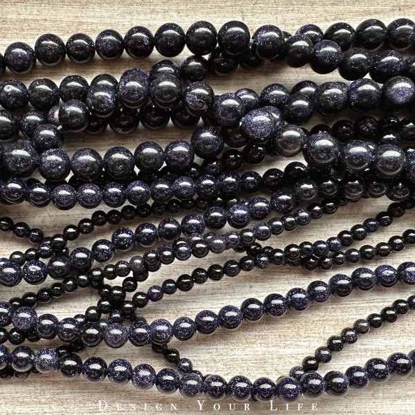Blauer Goldstein Edelstein Perlen am Strang 4mm, 6mm, 8mm - Naturstein Halbedelstein Perlen zur Herstellung von Schmuck, Ketten, Armband