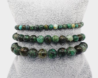 Perlenarmband aus Afrikanischen Türkis Perlen in 4mm, 6mm & 8mm, Armband, Armkette aus grünen Naturstein- Edelsteinperlen für Sie und Ihn