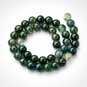 Fio de contas de ágata musgosa, pedra natural, 4 mm, 6 mm, 8 mm, 10 mm e 12 mm | Fio completo ou meio fio de contas de pedras preciosas | Ideal para confecção de joias DIY