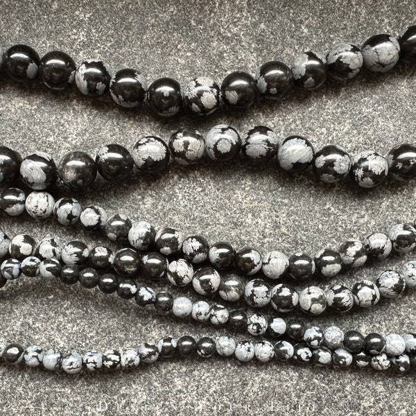 Schneeflocken Obsidian Edelstein Perlen am Strang 4mm, 6mm, 8mm Naturstein Halbedelstein Perlen zur Herstellung von Schmuck, Ketten, Armband