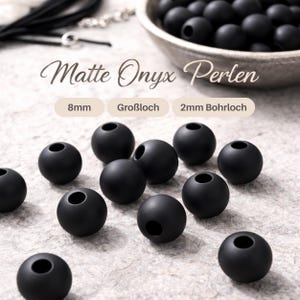 8mm Black Matte Onyx Big Hole Beads 2mm Hole | Natural Gemstone Knot Beads for Leather Bracelet Jewelry Making DIY