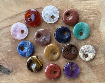 Rosquinha de pedra preciosa natural de 30 mm, rosquinha de cristal, pingente de pedra preciosa para colar, pedra de cura, pedra de energia, pingente faça você mesmo para joias