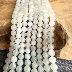 High quality white moonstone 5A beads on a strand in 6 mm, 8 mm & 10 mm, white gemstone natural stone jewelry beads for making bracelets